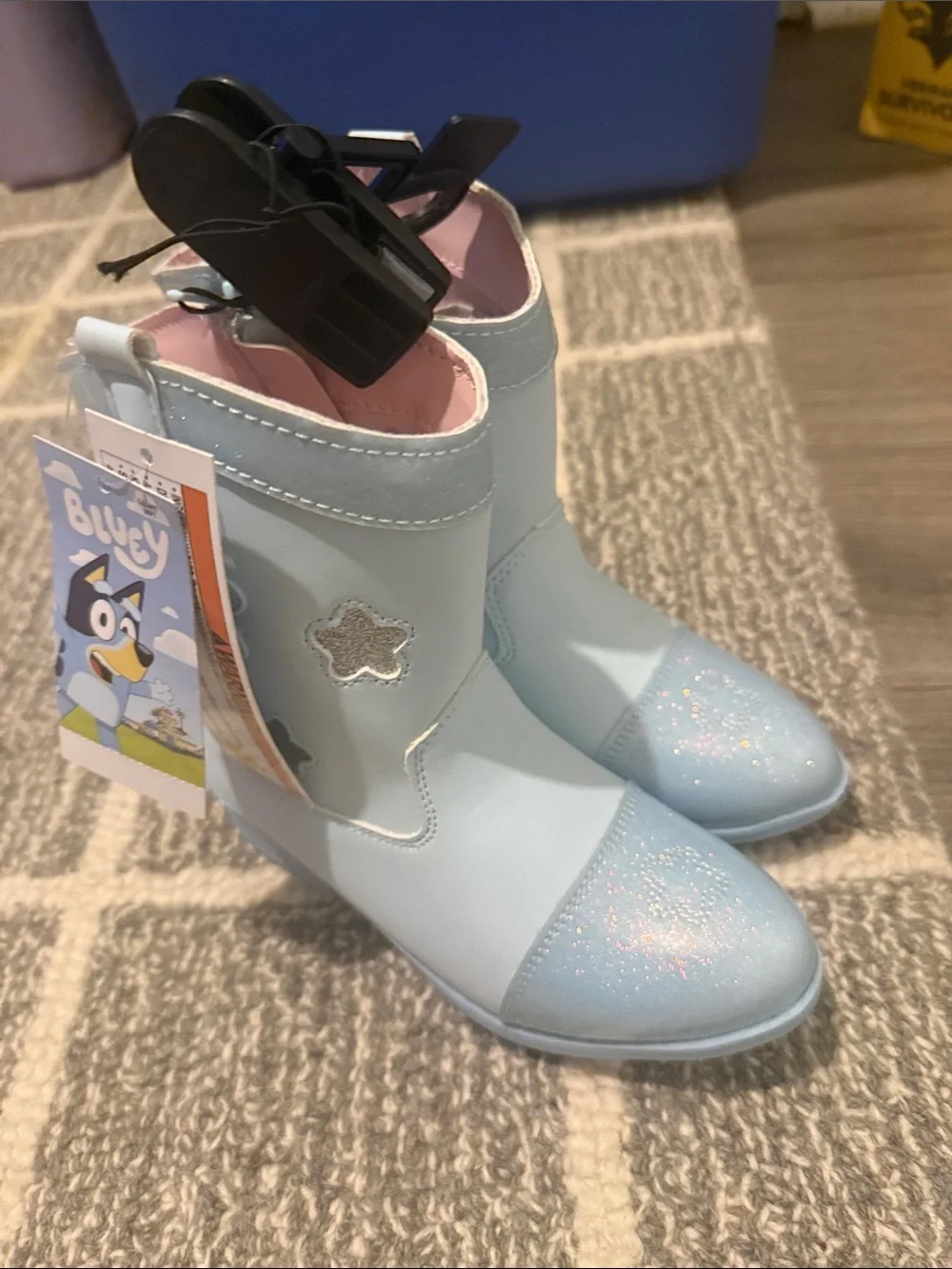Light Blue Glitter Star Kids Boots